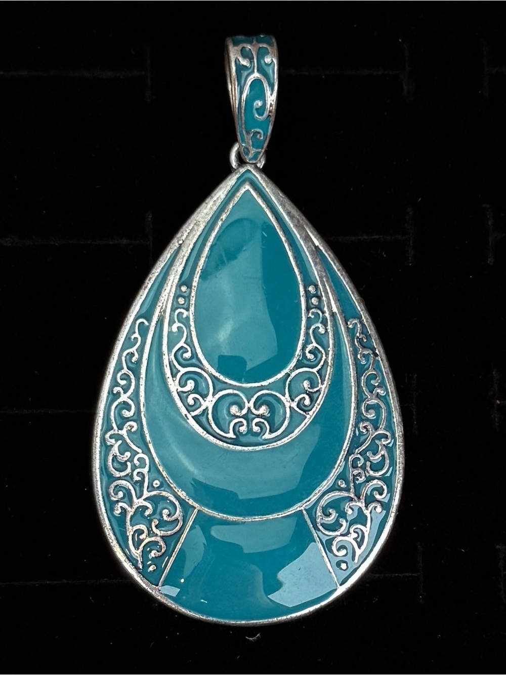 Blue Silvertone Teardrop Pendant Necklace + free cord necklace